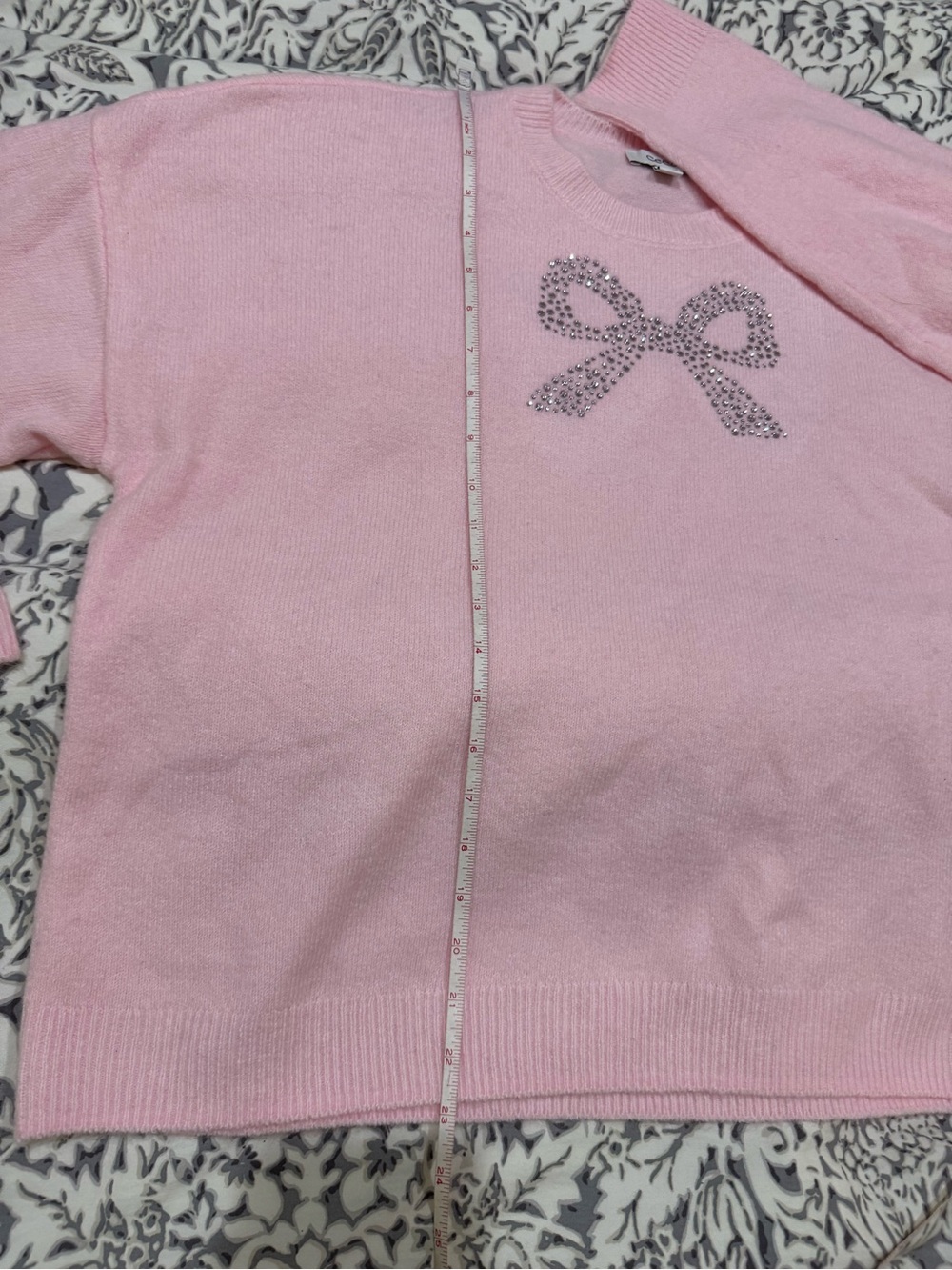 Pink Rhinestone Bow faux Cashmere ySweater size XL - Picture 8 of 10